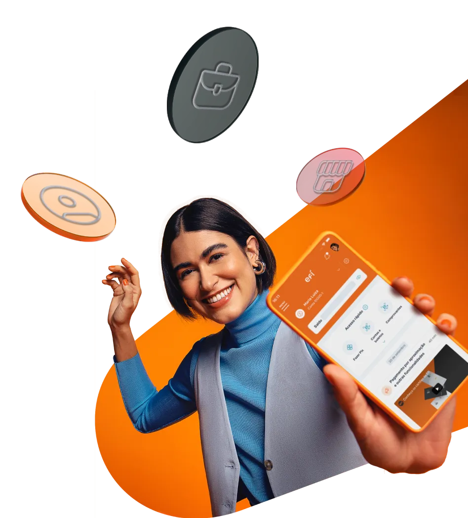 Pessoa segurando smartphone exibindo a tela da Conta Digital Efí