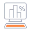 Ícone ilustração de computador com gráfico de barra sendo mostrado